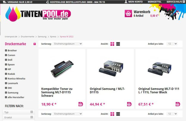 Zdroj: Tintenpool.de. Samsung Xpress M 2022.
